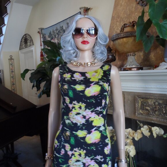 Erdem Black & Yellow Multi Abstract Print Sheath Dress Size 4 - Picture 5 of 16